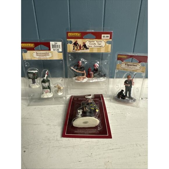 Lemax BUNDLE Christmas Village Figurines Firefighter Janitor Fireman Newspaper